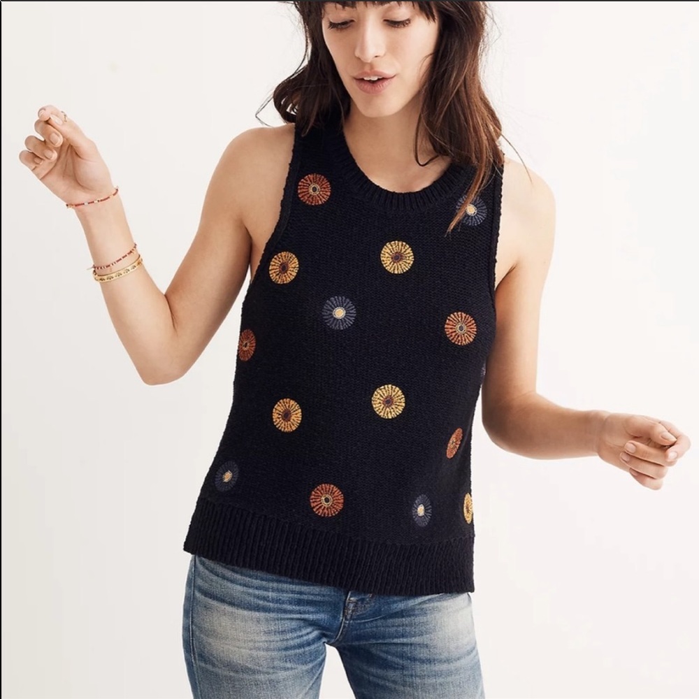 Madewell navy blue embroidered sweater tank